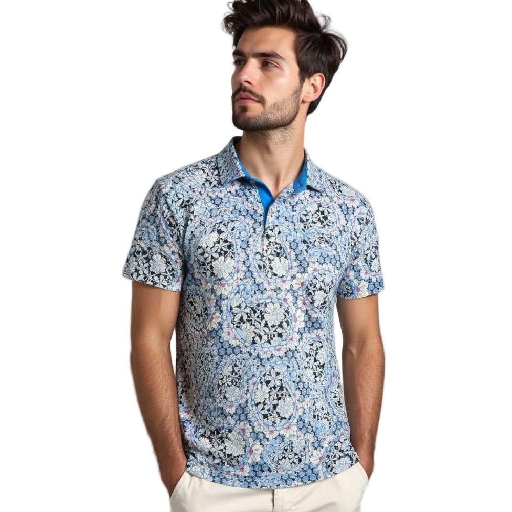 Good Good Men's Blue Floral Golf Polo Shirt Size XL